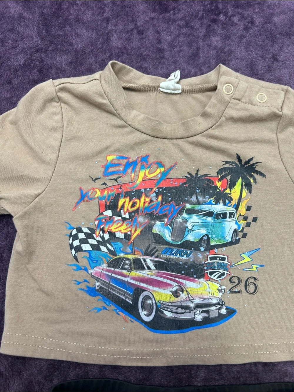 SHEIN Tan Graphic Crop Top & Black Bike Shorts Kids Matching Set